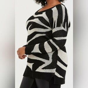 Torrid Zebra animal print Jacquard Pullover Sweater Black 0 indie relaxed fit